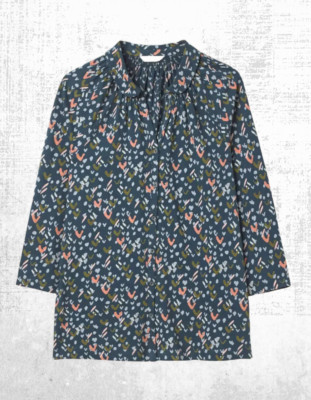 Ex White Stuff Women s ¾ Sleeve Jersey Shirt in Artist Teal Print (A Bit Defect)