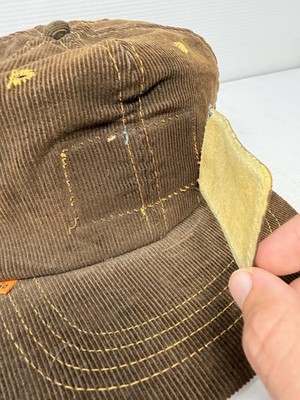 Vintage Levi Strauss Corduroy Leather Strap Orange Tab Trucker Cap