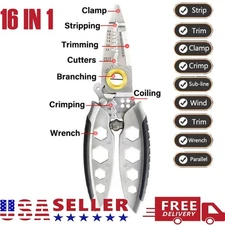 16in1 Wire Electricians Plier Crimper Stripper Cutter Gripping for 0.8-2.6 Cable