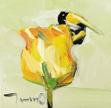 Jose Trujillo Art PRINT 16x16 Collectible Artist Painting Yellow Rose Bee