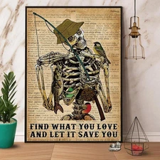 Skeleton Fishing Find What You Love Dictionary Paper Poster, Poster No Frame ...