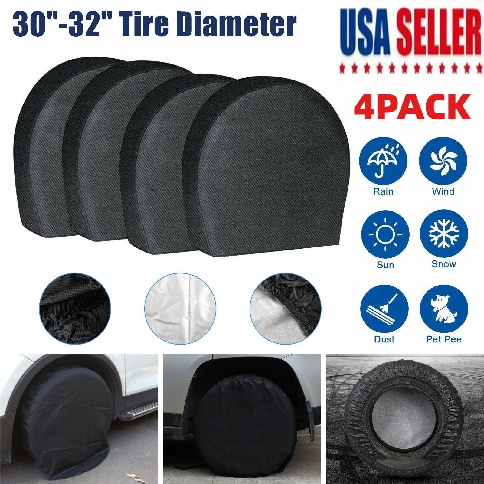 4PCS 30-32'' Waterproof Tire Covers Wheel&Tyre RV Trailer Camper Sun Protector