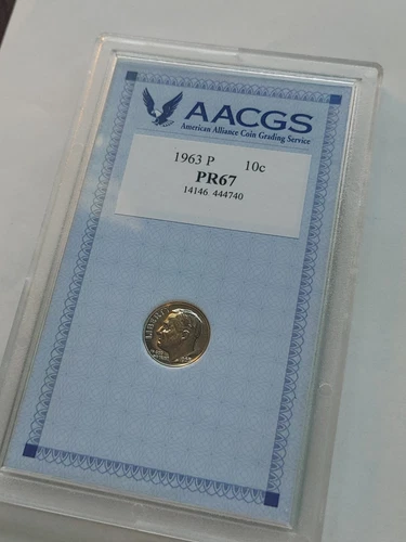 1963 P AACGS Graded U.S. Roosevelt Dime - Proof 67 - PR67 90% Silver Coin