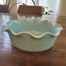 Stoneware Grestel Portugal Blue Scalloped Fluted Edge Casserole Dish Baker Bowl