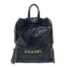 CHANEL CHANEL22 Backpack AS3859 Shiny Calf Black Gold Hardware Dust Bag #OK906