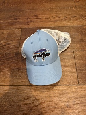 Patagonia Hat Cap Snap Back Blue Mesh Trucker Fitz Roy Bison Embroidered
