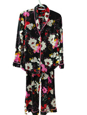 Room Service 2-Piece Women's Pajama Set Size Large Dark Floral EUC