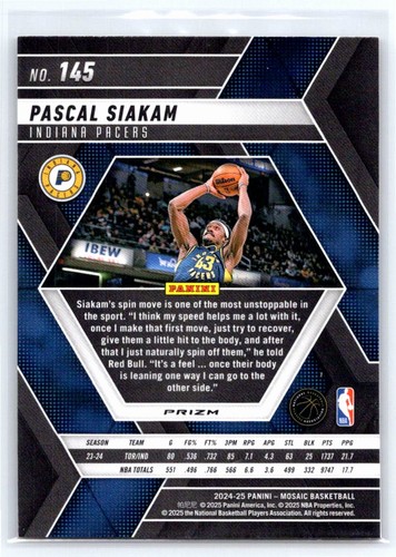 2024-25 Panini Mosaic #145 Pascal Siakam Reactive Yellow Mosaic Indiana Pacers - Bild 2 von 2