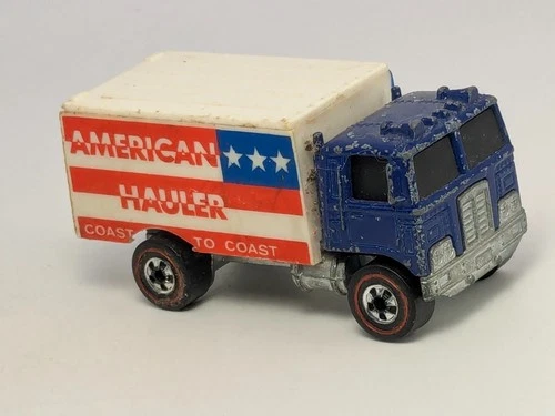 Vintage Mattel Hot Wheels Redline 1973 Blue American Hauler Box Truck Flag HK