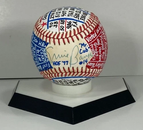 Ernie Banks Signed ONL Baseball, VCBC SuperStats, Hand Painted, JSA, HOF, Cubs