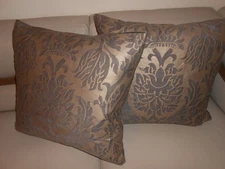 Fortuny fabric pillows Barberini Grey & silvery gold Custom new PAIR   SET #1