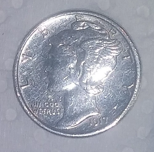 1917-S Mercury Dime , XF Condition , has been cleaned & has damage