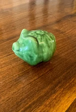 Vintage Miniature Pig w Flower Figurine Green Glazed Ceramic Art Pottery 1.5" T