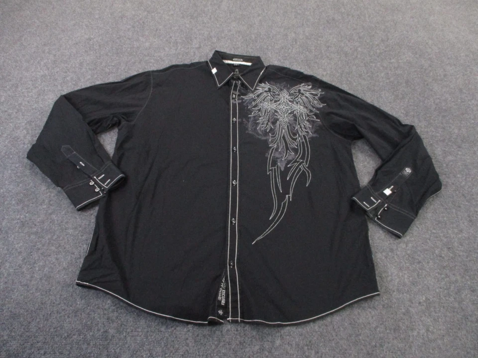 Camisa masculina rugido 2XL preta bordada estrada alta ocidental grunge country cowboy - Imagem 2 de 4