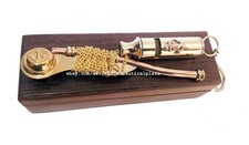 Whistle~Bosun Call Pipe~with Wood Box Nautical Maritime Brass/Copper Boatswain