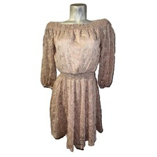 ASTR the Label Pink Embroidered Eyelet Off Shoulder Smocked Mini Dress Medium