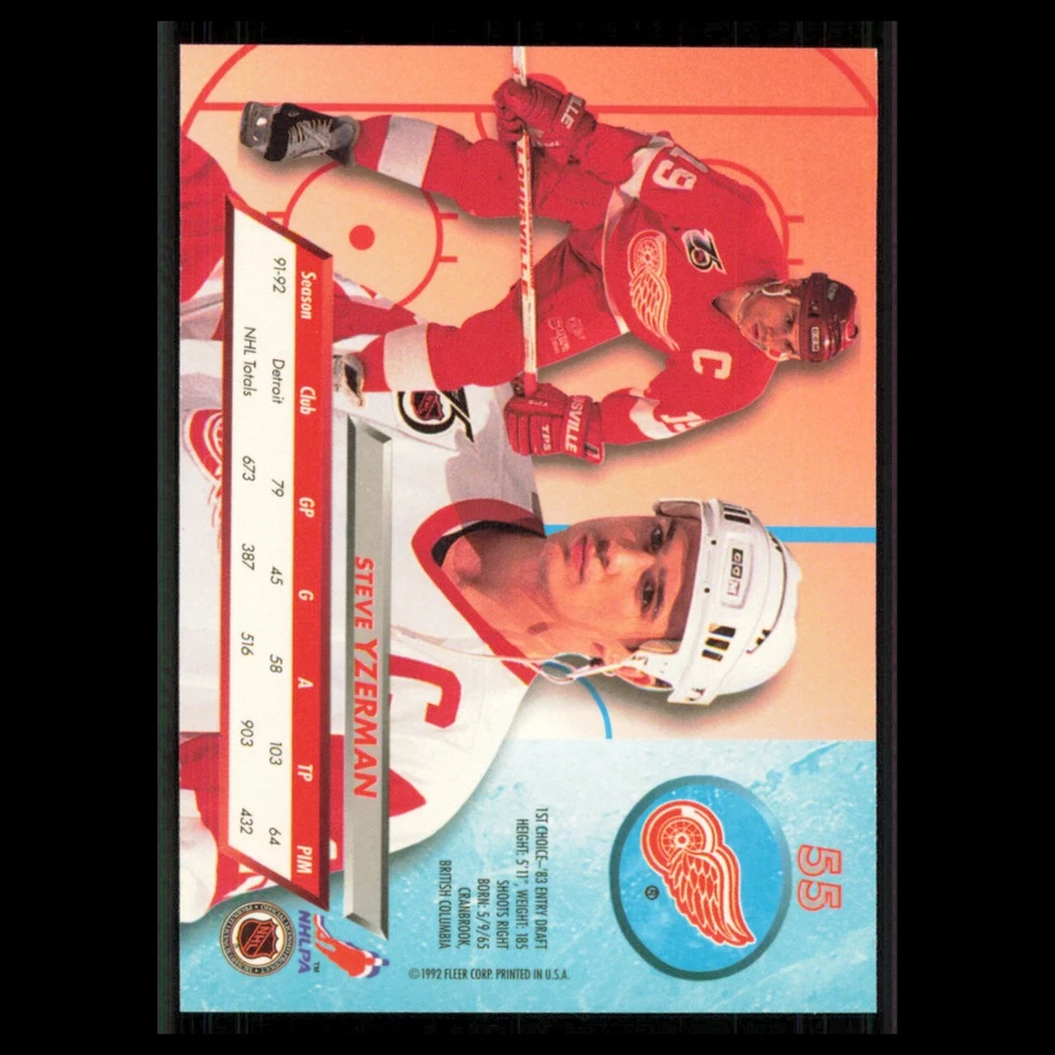 Steve Yzerman #55 1992 Fleer Ultra Detroit Red Wings Hockey Card NHL NM - Image 2 of 3