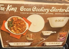 Vintage Fire King Ovenware Baking Set Unused Original Box Green Meadow