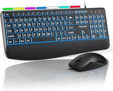 Wired Keyboard and Mouse Combo with 7 Color RGB Backlit Large Print Ergonomic