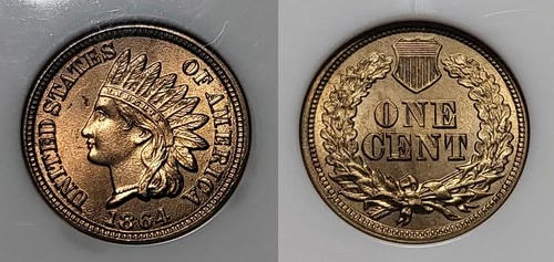 1864 Copper-Nickel Indian Head Cent 1c NGC MS 64 Old Holder