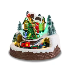 Christmas Village Houses, Polyresin Christmas House Village with Moving Train...
