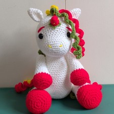 Crochet Strawberry Unicorn Plush Stuffed Animal White/Pink - Handmade Gift
