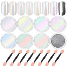 8 Jars Chrome Nail Powder Magic White Pearl Kit Mirror Effect Silver Metallic Ho