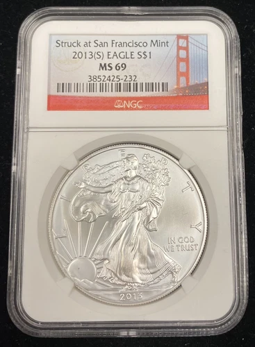 2013 (S) American Silver Eagle 1 oz NGC MS69 Struck at San Francisco Mint (A)