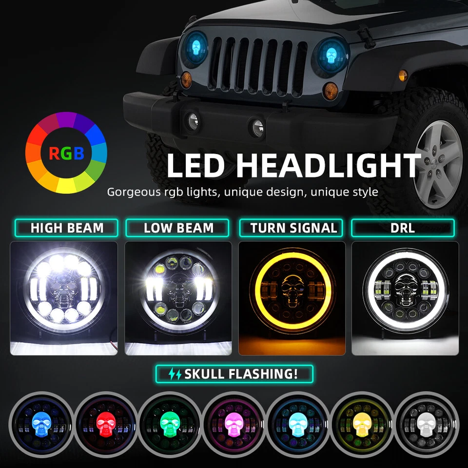 Para Shadow VT VT1100 VT750 VT600 VF750 7" RGB LED Faro Giratorio Luz DRL Foto 4 de 4