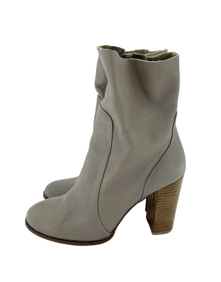 Chinese Laundry Boots Cool Kid Gray Leather Raw Edge Mid Calf SZ 7.5