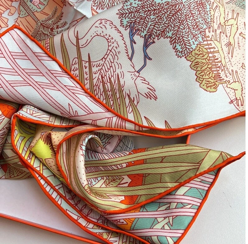 Pure 18 Momme Sarga Seda Envolvente Bufanda Bandana Estampado Animal Mantón Cuadrado 35''' nuevo Foto 4 de 4