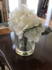 Pottery Barn Faux Composed Hydrangeas Floral Arrangement New White Clear Vase