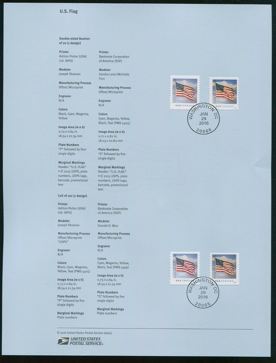 5052-55 Forever Stamps US Flag USPS #1605 Souvenir Page FDC | eBay