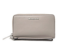 Michael Kors Jet Set Travel Lg. Flat Zip Pearl Grey Phone Wristlet Wallet NWT