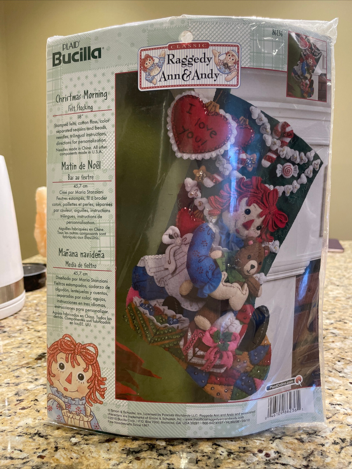 BUCILLA HOLIDAY STOCKING FELT KIT,CHRISTMAS MORNING,RAGGEDY ANN,86236,18",RARE!