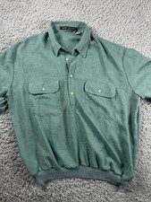 Alan Stuart Shirt Mens 1X Green Banded Waist Vintage Polo Pullover Double Pocket