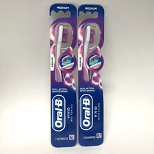 2X Oral-B Vivid Dual Action Whitening Toothbrush, Medium Bristles | Purple | NIP