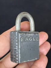 VINTAGE EAGLE CYLINDER PADLOCK NO KEY MADE IN USA GREY GRAY ENAMELED 2 SIDE 2.5”