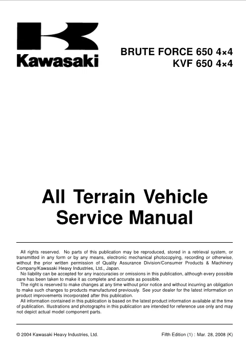 '05-'09 Manual de servicio de fábrica Kawasaki KVF 650 4x4 fuerza bruta ATV KVF650 D/E Foto 4 de 4