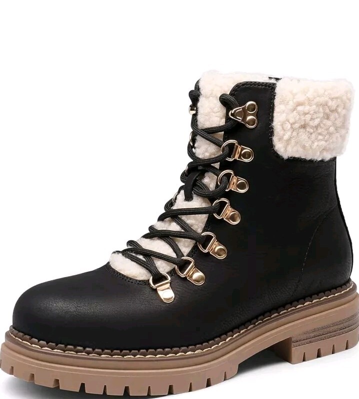 DREAM PAIRS Ladies Ankle Boots Fur Lined Black Lace-up UK Size