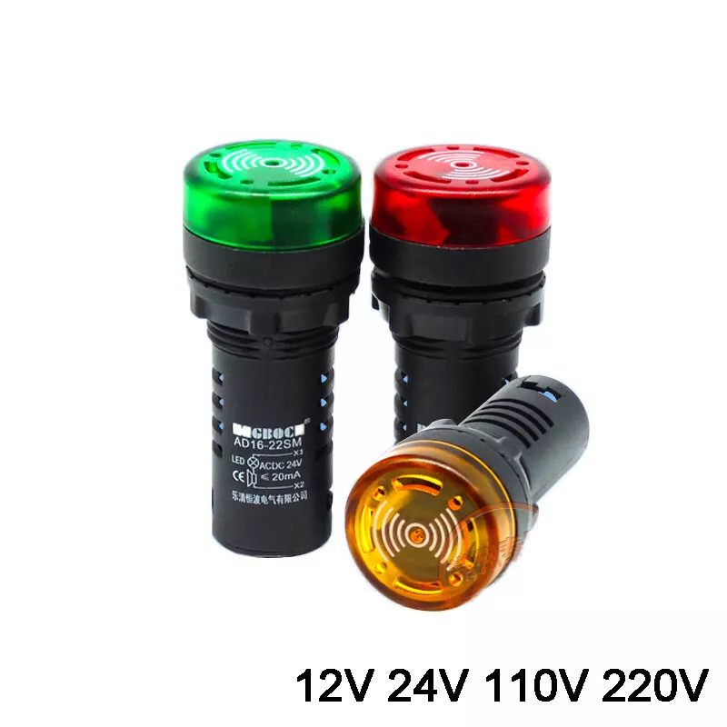 22mm LED Flash Warning Indicator Buzzer Alarm Signal Light Lamp