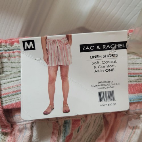 Zac & Rachel Womens Linen Striped Waist Belt Pull On Shorts Size M - Picture 5 of 5