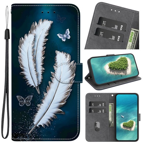 Flower Tiger Butterfly Cat Painted Wallet Phone Case For iPhone 14 15 16 Pro Max - Picture 8 of 29