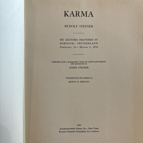 Rudolf Steiner 1943 Karma Hardcover Six Lectures Delivered at Dornach in 1924 - Picture 4 of 9