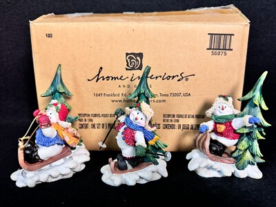 Home Interiors #56075 Snowmen Christmas Winter Figurines Set of 3 Sledding
