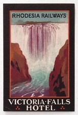 Rhodesia Railways Victoria Falls Hotel  Africa Vintage Luggage Label 3 x 4.5