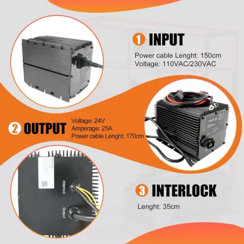 HB600-24B Battery Charger 24V 25A Genie/Skyjack/JLG Slab Scissor Lifts 105739GT - Picture 10 of 13