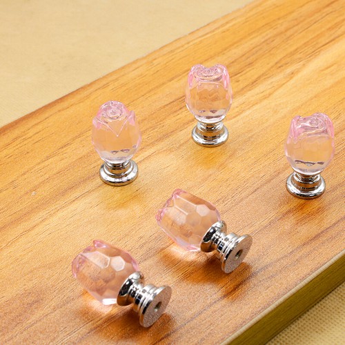 Crystal Glass Rose Knobs Cabinet Furniture Cupboard Drawer Door Pull Handles - Picture 18 of 30