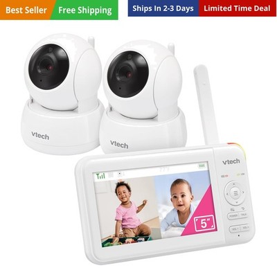 2 Cameras Video Baby Monitor with 5'' LCD Screen,Up to 17Hrs Video & 31Hrs Aud...