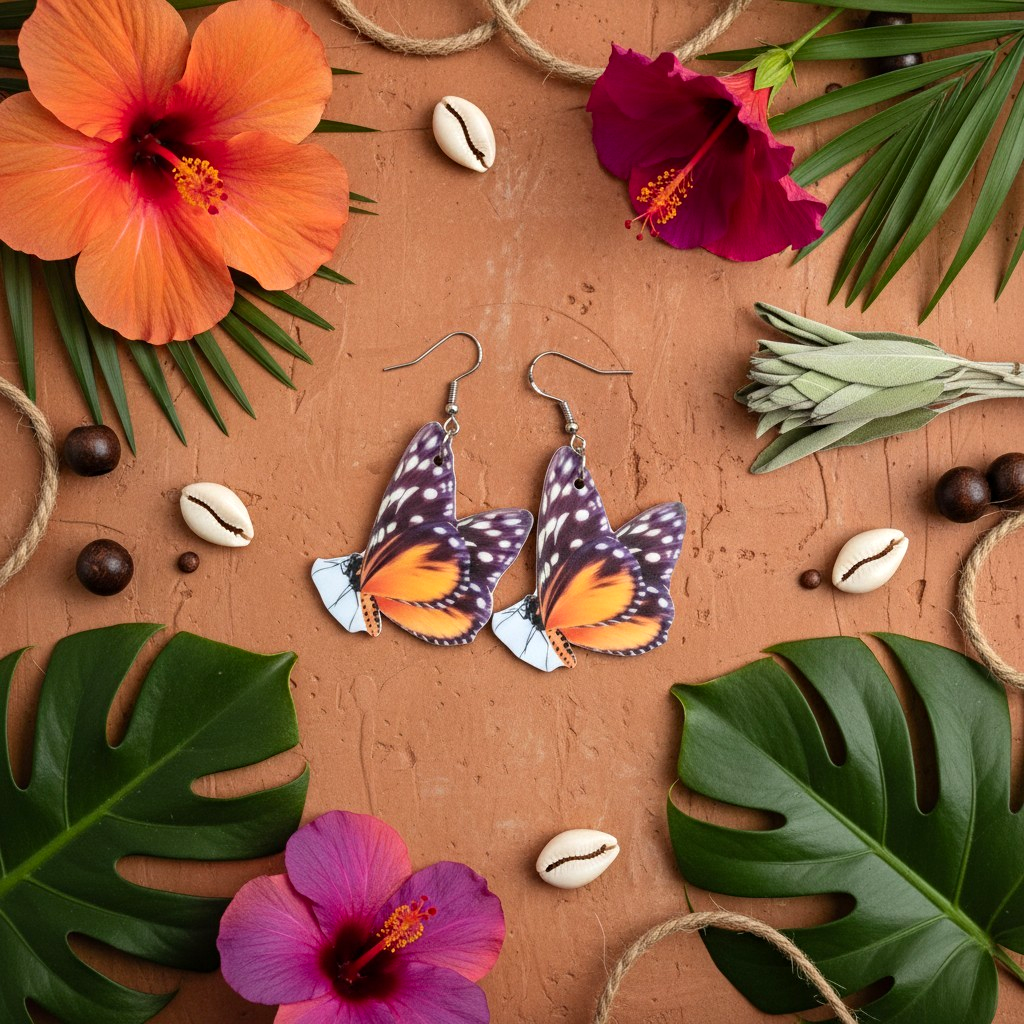Butterfly Multicolor Metal Dangle/Drop Hook Earrings No Stone